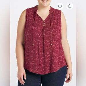 Market & Spruce Sleeveless V-Neck Tie-Front Top in Burgundy Red - 3X